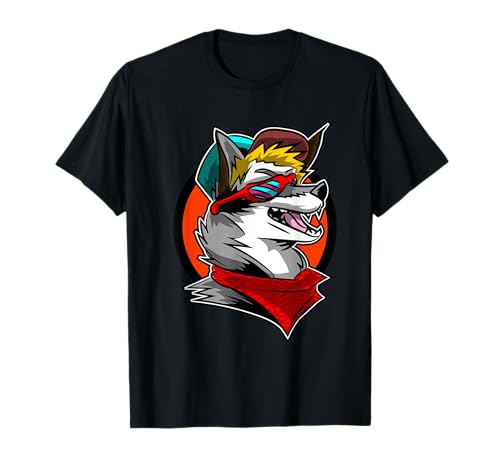 Funny Furry Shirt 80's Wolf Fursona con gafas de sol Camiseta