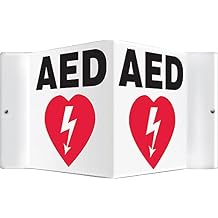 Accuform PSP609 Projection Sign 3D,#34;AED" with Graphic, 6" x 5" Panel, 0.10" Thick High-Impact Plastic, Pre-Drilled Mounting Holes, Red/Black on White
