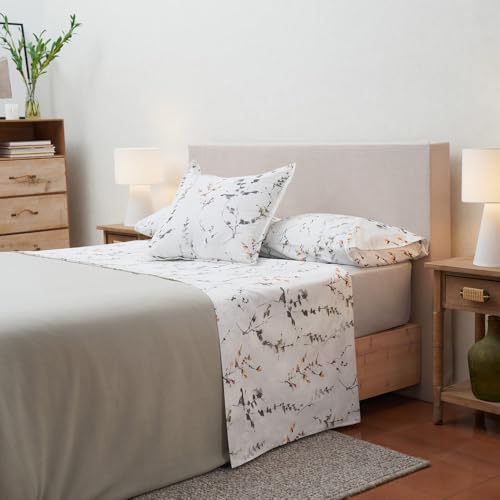 LA MALLORQUINA Juego de sábanas 100% Algodón 3 Piezas - Nara - Cama 105 cm - Este Set Incluye la sábana Bajera, sábana Encimera y Fundas de Almohada - Colores Brillantes Resistentes al Lavado