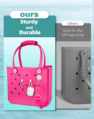 Image of Bag Strap Crossbody Charms for Bogg Bag Accessories - Shoulder Strap Neoprene Luggage Handle Wrap for Suitcase & 2 Key Holders Pink
