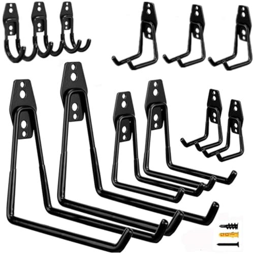 サムコス ガレージフック 壁掛け ガレージ収納 12個セット 強力 L型の重い ダブルフック 自転車 工場用 DIY 工具 ガーデン ネジ はしご/ホース/自転車/玄関/倉庫/道具収納 物置 取付用 ツール ネジ付属P(12個入り,ブラック)