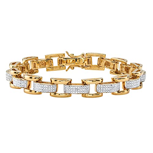 Palmbeach Jewelry Men's 18K Yellow Gold Plated Genuine Diamond Accent Fancy Link Bracelet (8.5Mm), Box Clasp, 8.5 Inches #TOP30
