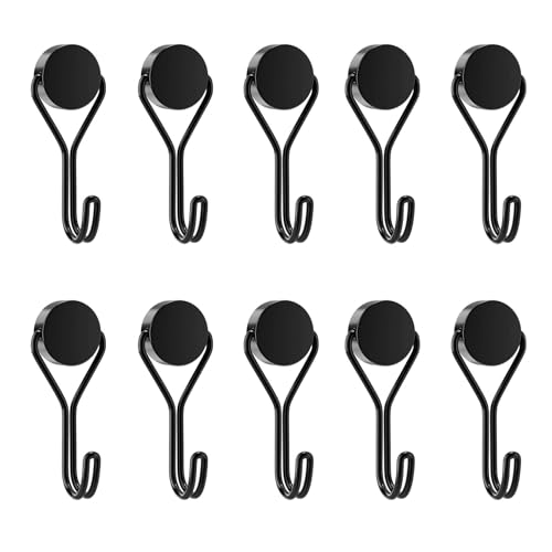 Yatrosynth 10PCS Ganchos Magnéticos, 16mm Imanes con Gancho Super Fuerte, para Cocina, Dormitorios, Taquillas, Oficina, Frigoríficos, Techo - Negro