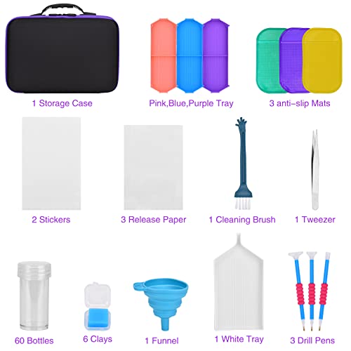 Queta 60 Compartments Diamond Painting Storage Box 5D Diamond Embroidery Sorting Box with Portable Eva Box Storage with Funnel Plate Funnel - Image 2