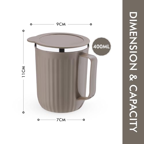 Image of Trueware Frost Unbreakable Mugs 400 ml with Cap Stainless Steel Plastic Covered Travel Mug with lid for Tea, Coffee, Milk (Peach)