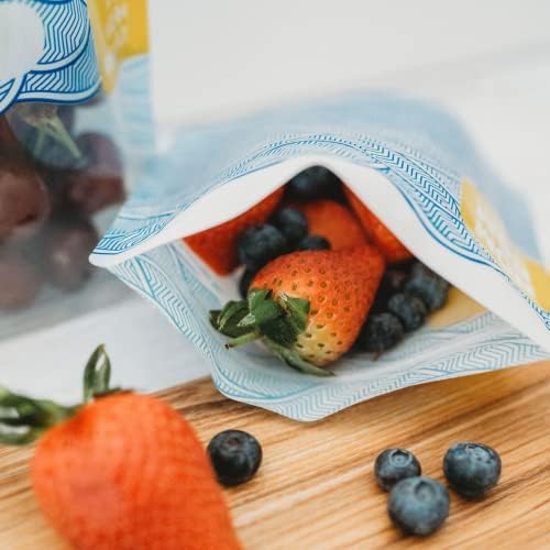 Nom Nom Reusables  4 Reusable Snack Bags, ziplock bags for crisps, nuts, fruits and vegetables, freezer safe and dishwasher safe