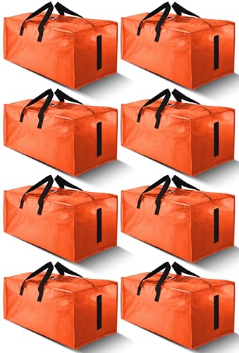 Image of HOMESURE 8 Pack Large Strong Moving Bags with Zippers & Carrying Handles - Water-Resistant - Heavy Duty Storage Tote for Space Saving, Fold Flat, Alternative to Moving Box (Orange)