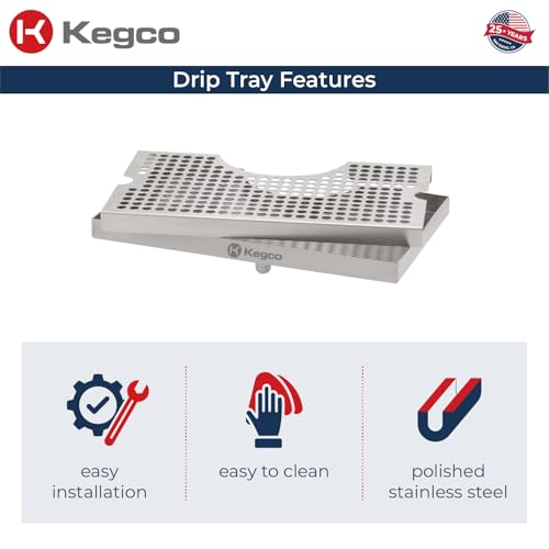 Kegco DP-920D Beer Drip Tray Stainless Surface Mount 3\" Column Cut-Out with Drain - Thumbnail 3