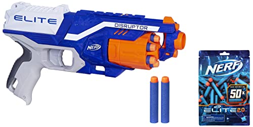 Image of Nerf Disruptor Elite Toy Blaster 6-Dart Rotating Drum,Slam Fire,Includes 6 Official Nerf Elite Darts,Toys&Elite 2.0 50-Dart Refill Pack,50 Official Nerf Elite 2.0 Foam Darts, Multi