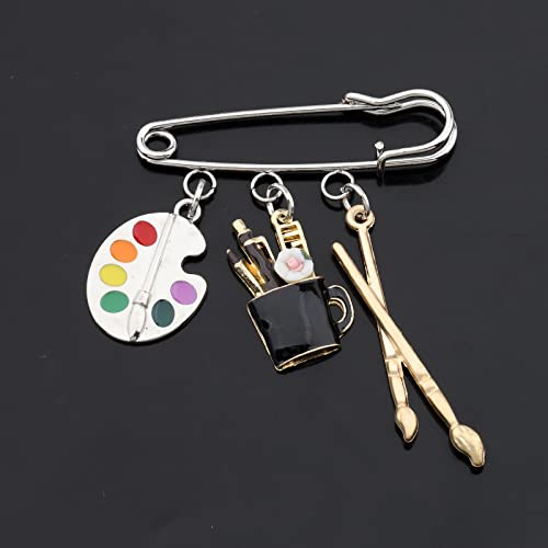 Image of CHOORO Colorful Artist Paint Palette and Paint Brush Pins Being Jewelry Painter Artist Jewelry