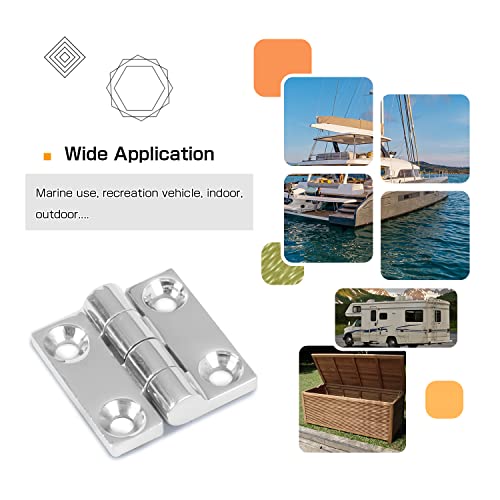 Atibin Heavy Duty Marine Hinge Deck Hardware Square Boat Hinges Steel Cabinet Deck Door Hinge Stainless Sus316 1.51 Inch X 1.51 Inch 2Pcs #TOP4