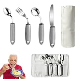 4-teilig Parkinson Besteck Rechtshänder 42° Winkel Adaptives Besteck mit rutschfestem Griff, 85 g Gewichtetes Besteckk Bei Tremor für Behinderte Menschen Parkinson Patienten Ältere Arthritis