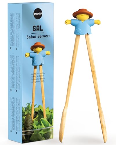 NEW - OTOTO Sal Scarecrow Salad Tongs (2-Piece) - Wooden Tongs Se...