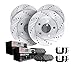 Dynamic Friction Company Front and Rear Brake Rotors-Drilled and Slotted-Silver with 3000 Series Ceramic Brake Pads includes Hardware 7314-21002