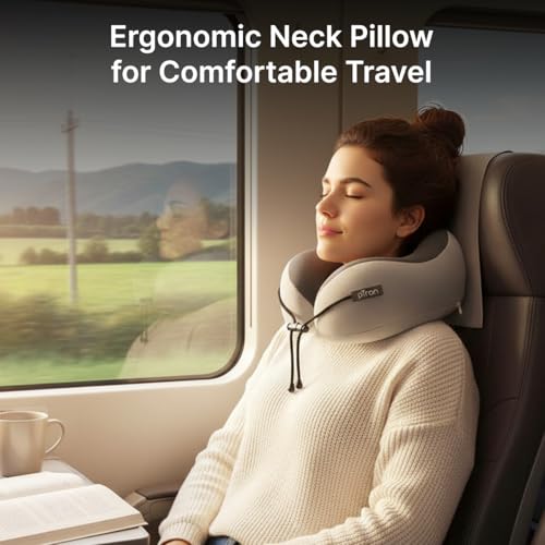 Image of pTron Ergova S4 Travel Neck Pillow, Hi-Per Memory Foam, Lightweight Neck Support Pillow, Ideal for Flight, Car & Travel Comfort, Carry Zip Pouch (Grey)