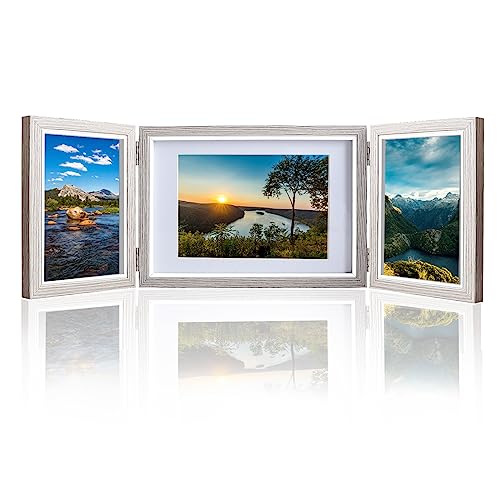 DoDuo Marco de Fotos, Marcos de Fotos de Madera Multiples Triple Bisagra Plegable Marcos Decoración para 10x15cm y 13x18cm