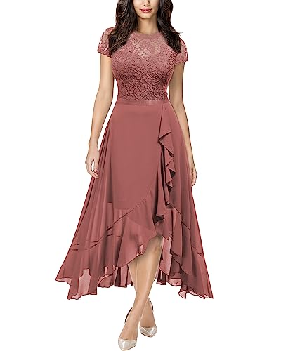 Amazon.com: Miusol Women's Retro Lace Contrast Chiffon Ruffle Evening Maxi  Dress (Small, Cinnamon Pink) : Clothing, Shoes & Jewelry