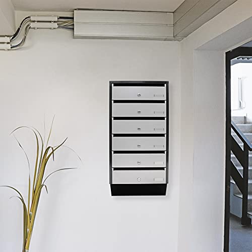 Rottner Depot 6 Briefkastenanlage Silber schwarz Zylinderschloss 2 Schlüssel pro Fach Namensschildhalter inklusive Befestigungsmaterial