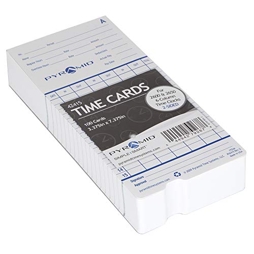 Pyramid 42415 Genuine Time Cards for 2500, 2600 & 2650 Auto Aligning Time Clocks, 100/Pk