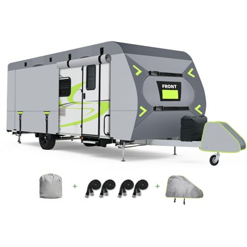 Xenjum Wohnwagen Abdeckung 8-lagig 460 x 250 x 220 cm, Wohnmo bil Schutzhülle Wasserdicht & UV-Schutz, Mit Reißverschluss-Türen, Winddicht & Langlebig für Anhänger & Camper