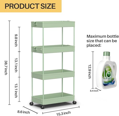Image of SPACELEAD 4 Tier Rolling Cart with Wheels, Storage Craft Art Trolley Organizer Serving, 3 Hanging Baskets Easy Assembly, for Office, Living Room, Kitchen