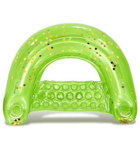 Image of POZA Inflatable Pool Float Chair - Luxurious Lounger Filled with Sparkle Confetti, 2 Built in Cup Holders & Handles, Water Floating Chair for Beach, Lake & Swimming Pool - 48 x 38 Inch