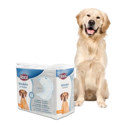 Image of Trixie:- Disposable Diapers for Male Dogs | Made with Polyester Material, Comes with Adhering Fasteners & an Elastic Band | Can be Used to Avoid Male Marking, Excitable Urination - L-XL 60-80cm 12pcs