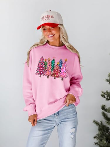 Christmas Sweatshirts for Women Funny Christmas Tree Xmas Cute Graphic Long Sleeve Shirt