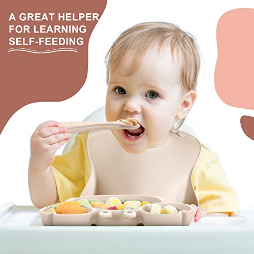 14 Pcs Baby Feeding Set Silicone Baby Led Weaning Feeding Supplies, Suction Bowl Crab Shape Divided Plate Adjustable Bib Soft Spoon Fork Snack Cup With Lid Drinking Cup, Toddlers Self Eating Utensil #TOP7
