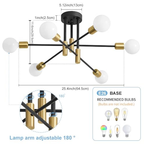 Image of Modern Chandelier Ceiling Light Fixture, 6-Light Sputnik Dining Chandeliers