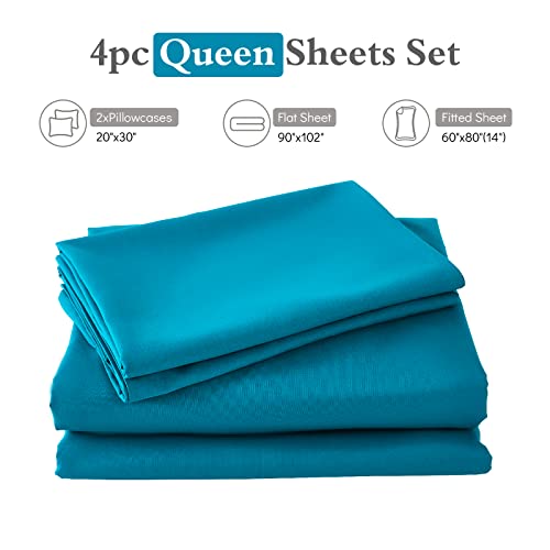 Ilavande Teal Queen Sheets Set, 4 Piece Hotel Luxury Super Soft 1800 Series Microfiber Queen Bed Sheets Set-Wrinkle Free & Breathable-14" Deep Pocket Teal Sheets For Queen Size Bed(Queen,Teal) #TOP6