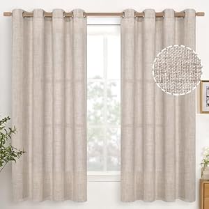 YoungsTex Linen Curtains 63 Inch Length 2 Panels for Living Room – Beige Light Filtering Drapes with Bronze Grommet Netural Semi Sheer Window Treatments for Bedroom Office Country, 52 X 63 Inch