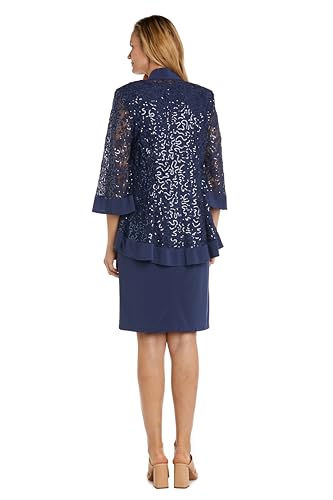 Image of R&M Richards Women's 2-Piece Knee Length Banded Hi-Lo Sequined Jacket Dress W /Detachable Necklace