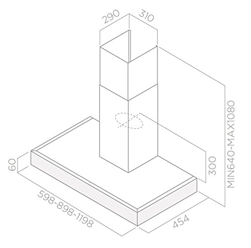 Elica Top Sense IXBL/F/60 De pared Negro, Acero inoxidable A - Campana (Recirculación, 64 dB, 50 cm, 65 cm, De pared, Negro, Acero inoxidable)