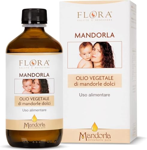 FLORA Olio di Mandorle Dolci Puro 250 ml Alimentare - Per Cura Corpo, Viso, Capelli e Massaggio.