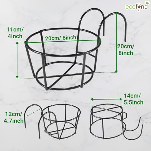 Image of ecofynd 5 Pack Round Metal Hanging Flower Pot Stand For Railing planters, Gamla stand Pot Holder for Balcony decoration items outdoor, Plant stands for balcony, Flower pot stand indoor (Black, PS028)