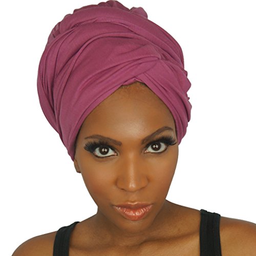 Stretch Head Wraps for Women | Extra Long Jersey Knit Turbans| Soft Cotton African Head wrap Scarf | DUSTY ROSE