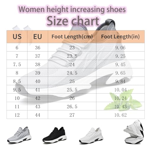 Tallure Sneakers, Tallure Sneakers Height Increasing for Women, 1.6/2.4/3.2/4 Inches Invisible Height Increasing Shoes Non-Slip Breathable Mesh Lightweight Elevator Running Shoes(White(6cm/2.4inch),US3