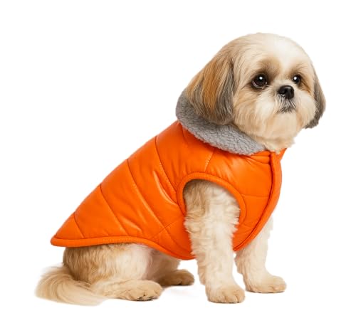 Image of The Pets Company Dog Winter Coat Jacket, Clothes, Windproof, Waterproof, Light Weight, Washable, Ultra Warm Thick Fleece Lined Dog Vest for Cold Weather Protection, (Orange, Small - 14 Inch)