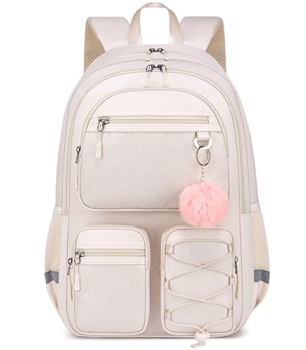 Image of School Backpack for Teen Girls, Cute College Back Pack Women, Kids Backpack | Middle Students School BookBag for Girls, 15.6 Inch Laptop Bag Travel Back Pack, Beige