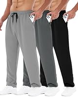 3 Pack Mens Sweatpants with Pockets - Mesh Open Bottom Athletic Joggers for Men Loose Fit Gym Workout Running Casual Pants