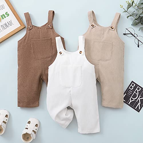 Shibaozi Toddler Baby Boys Girls Corduroy Overalls Solid Color Suspender Trousers Ribbed Bib Pants Casual Outfit (White , 2-3T ) #TOP1