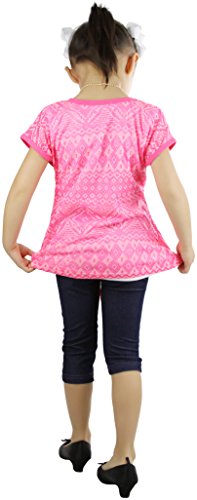 Image of ToBeInStyle Girl's 2 Piece Outfit Layered Top & Capri Jeggings Set Casual Denim Look Leggings