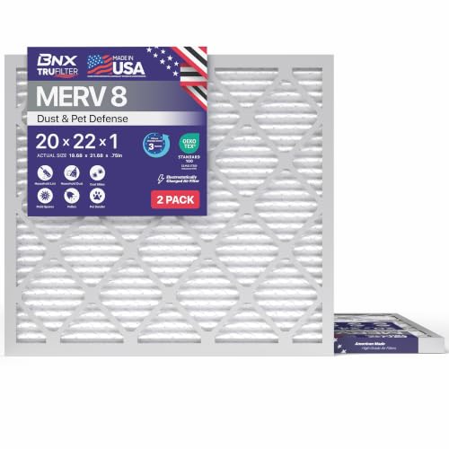 Image of BNX TruFilter 20x22x1 Air Filter MERV 8 (2-Pack) - MADE IN USA - Dust & Pet Defense Electrostatic Pleated Air Conditioner HVAC AC Furnace Filters for Dust, Pet, Mold, Pollen MPR 600 - 700 & FPR 5