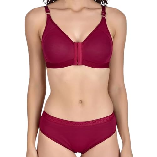 Cotton Front Open Bra & Panty Set for Women | Non-Padded Non-Wired | Full Coverage | Sweat Absorbent Seamless Fabric | Twin Hook Closure | Pack of 1 |-image-44