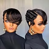 SisBroSis 4x4 Lace Closure Pixie Cut Human Hair Wigs for Women Glueless Short Layered Pixie Cut Lace Frontal Wigs Brazilian Virgin Human Hair Wig Natural 1b/30 Color for Daily Use