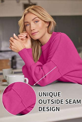 Image of LILLUSORY Women's Oversized Batwing Sweaters 2026 Fall Outfits Trendy Crewneck Knit Side Slit Fashion Pullover Tops