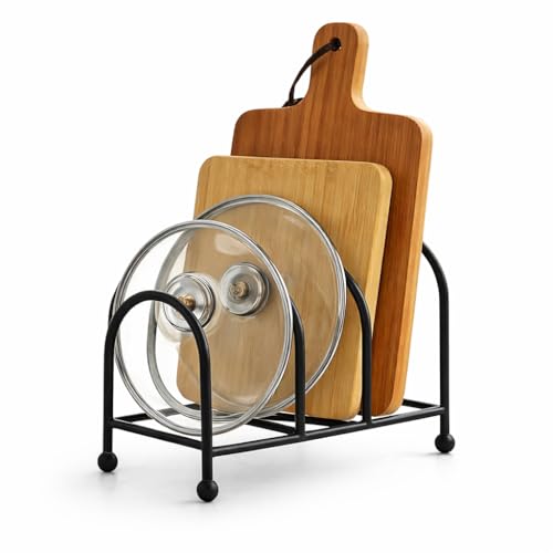 Image of Craft Mshopr Pan Pot Rack Lid Holder - 3 Slot Iron Cookware Organizer, Black Kitchen Countertop Pot & Pan Storage Stand, Lid Organizer Rack for Cabinet & Counter, 8 x 5 x 6 Inches