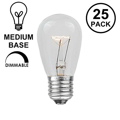 Novelty Lights 25 Pack S14 Outdoor Patio Edison Replacement Bulbs, E26 Medium Base