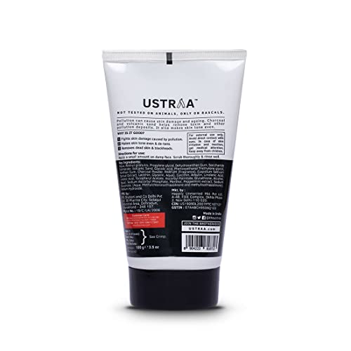 Ustraa Face Scrub for Men - 100g - with Activated charcoal, Tahitian Volcanic Sand & Walnut Granules - Great for Exfoliating skin & facial detox,... - Image 2